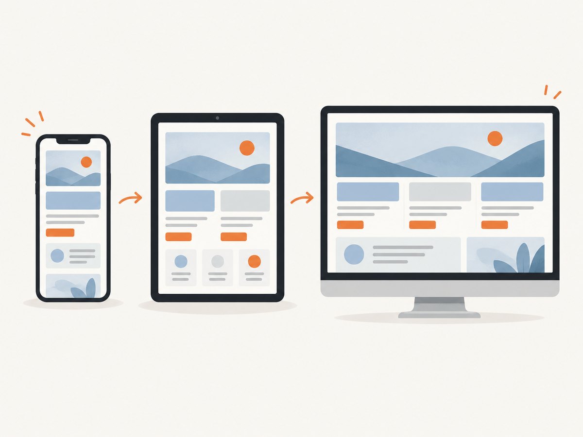 Compare the same page at mobile, tablet, and desktop widths, then check the transitions around its CSS breakpoints.
