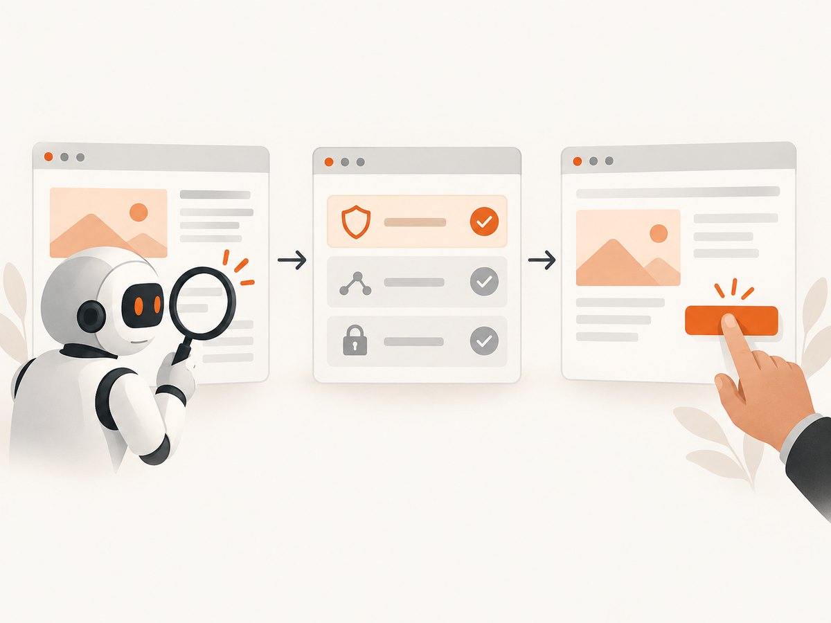 Browser agents combine page reading, actions and human approval for consequential steps.