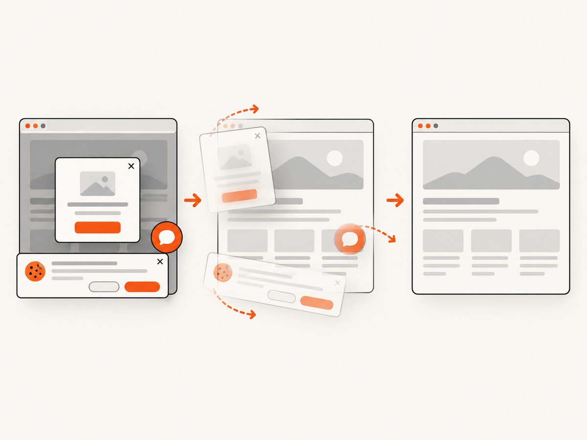 A clean capture removes common consent and overlay elements before the screenshot is billed.