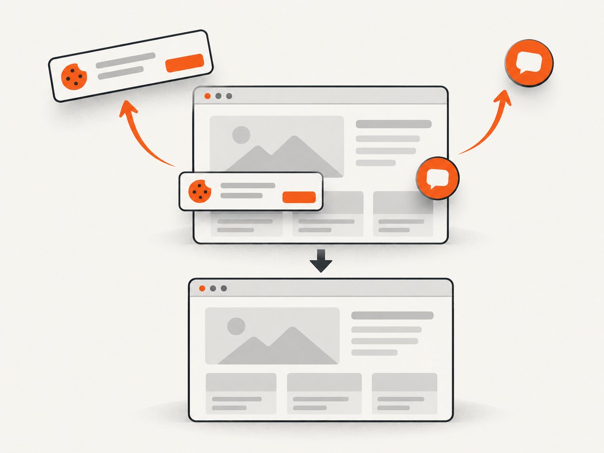 A screenshot service can clean common overlays before capturing a rendered page.