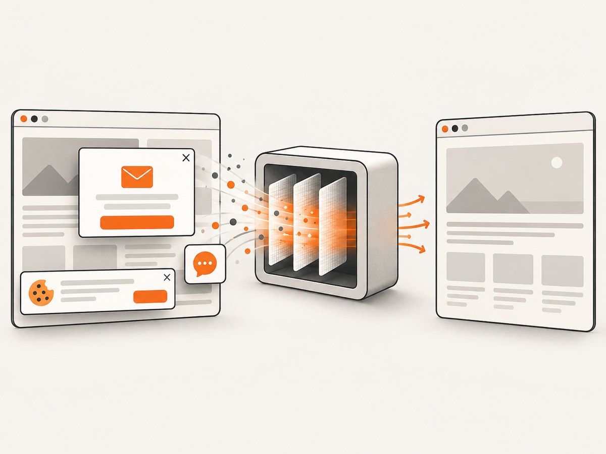A managed capture service can remove common overlays before saving the screenshot.