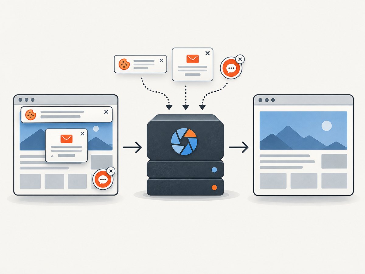 A screenshot workflow renders a page and can remove common overlays before returning the capture.