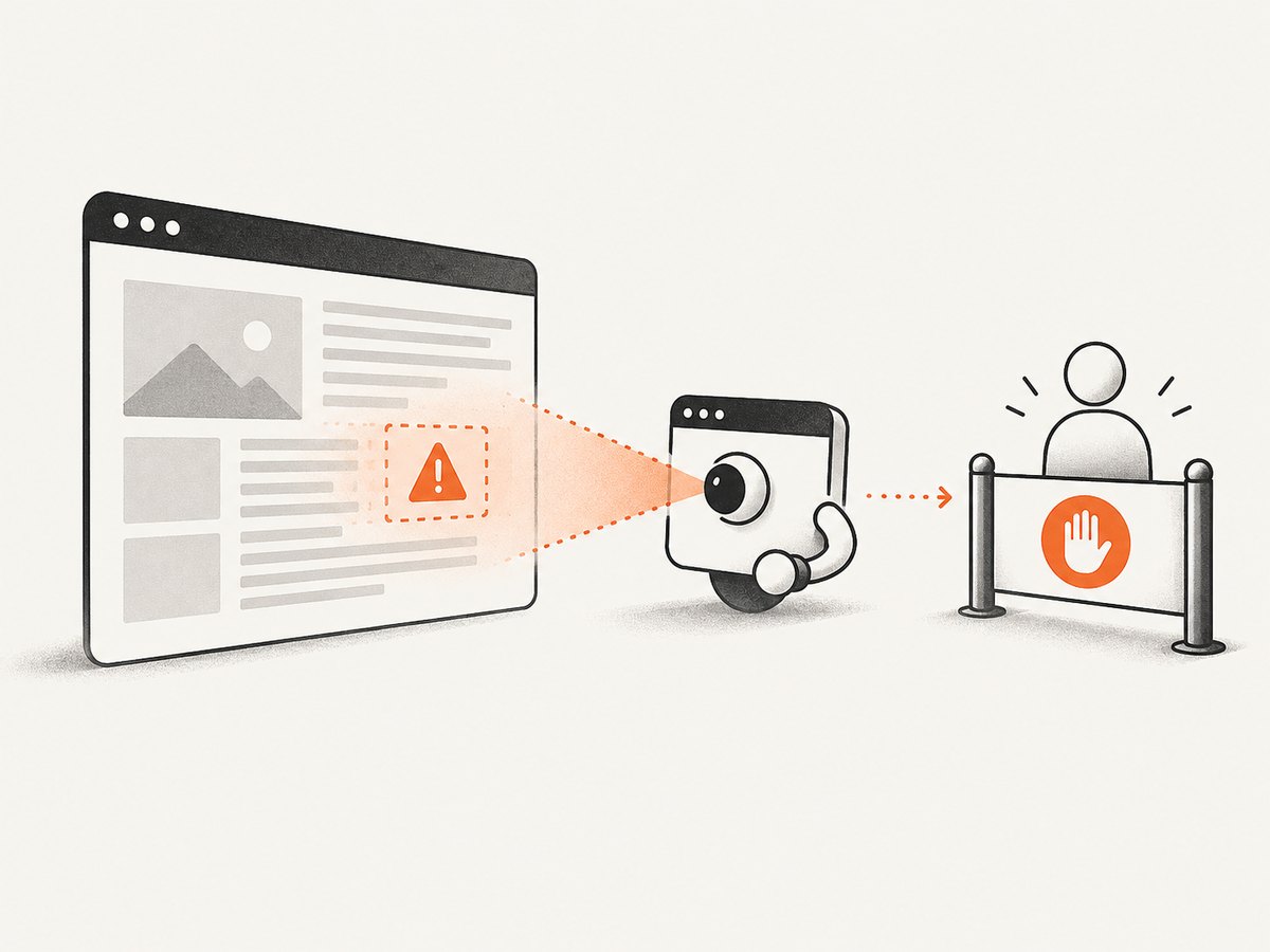 Untrusted page content can redirect an agent unless access and approval controls stop it.