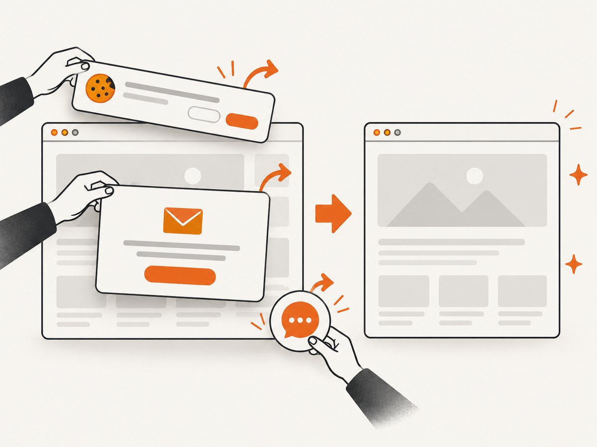A screenshot pipeline can clean consent banners and overlays before returning the image.