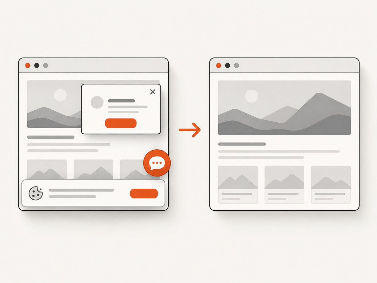 ScreenshotNeo removes common consent banners, popups and chat widgets before capture.