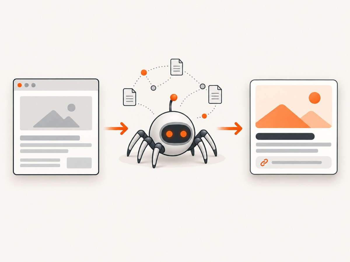 A crawler reads page-level Open Graph metadata and assembles a link preview.