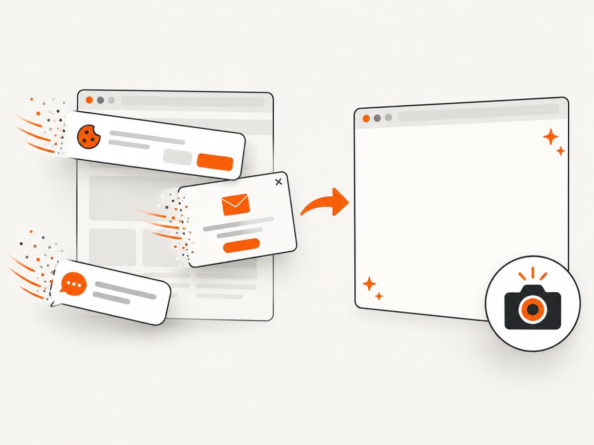 ScreenshotNeo removes common overlays before capture so the resulting image is usable.