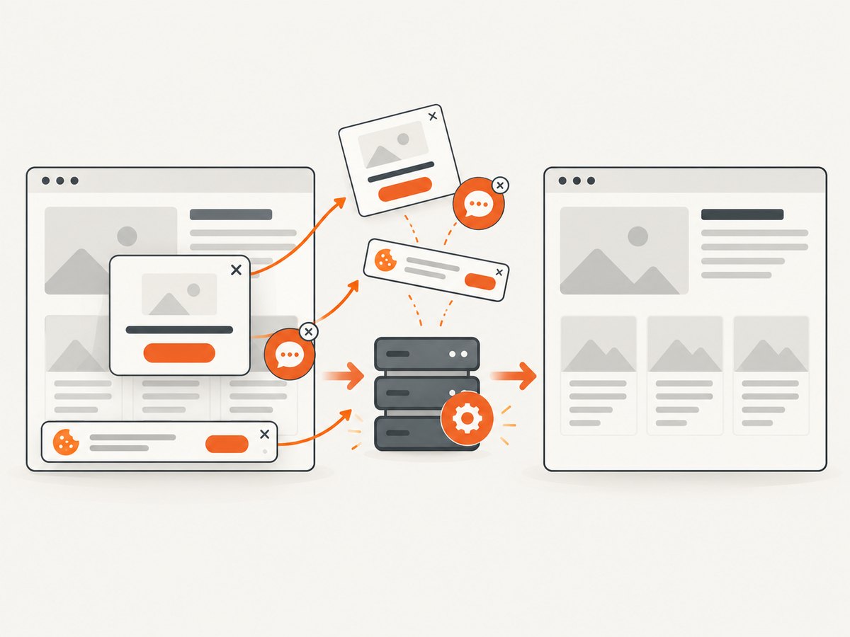 Server-side screenshot cleanup removes common consent and overlay elements before capture.