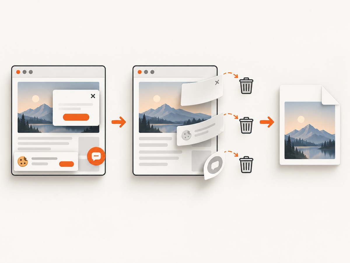 Automated capture tools can clean common overlays before saving the final image.