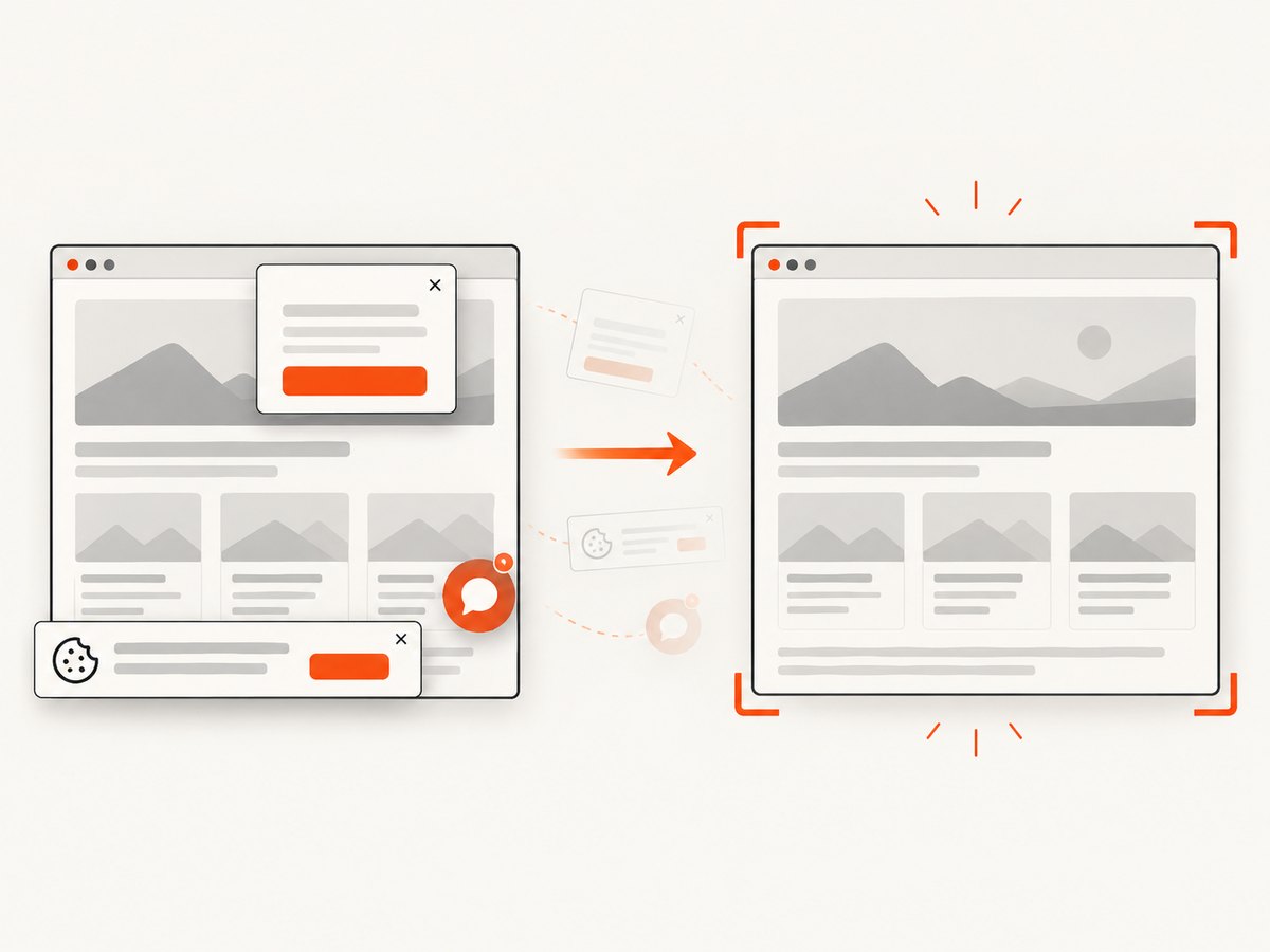 A web screenshot API can clean common overlays before rendering the final image.