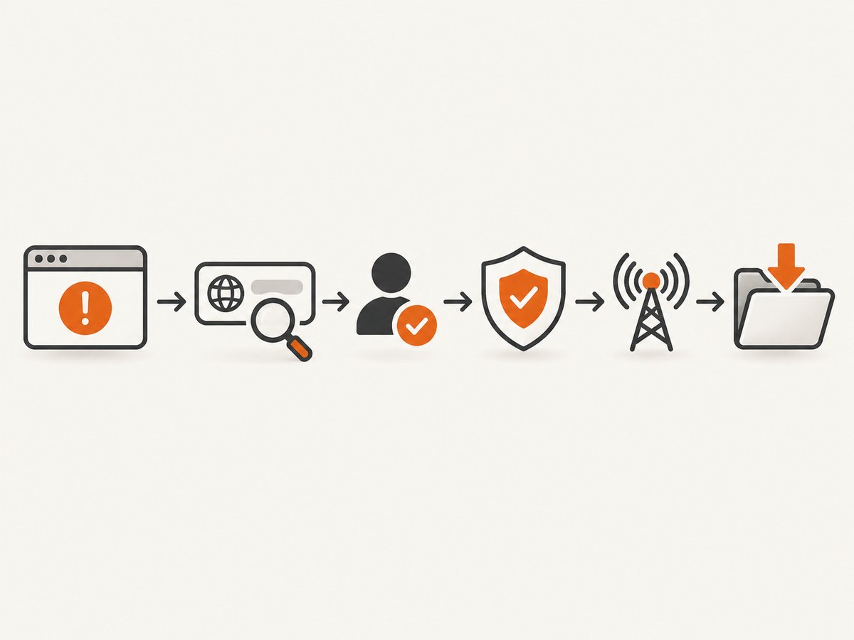 A failed download can originate at the URL, access, security, network, or local storage layer.