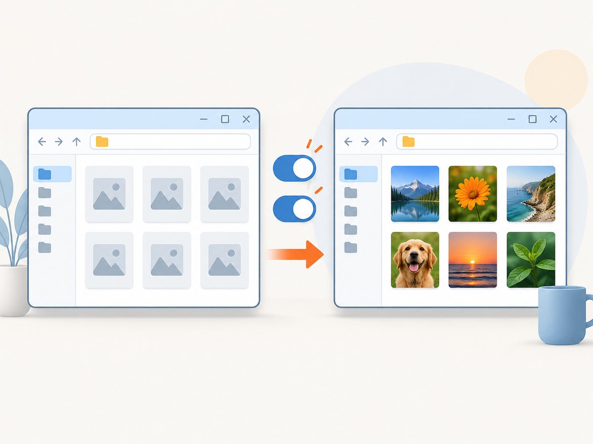 The two Explorer settings that control whether image previews appear.