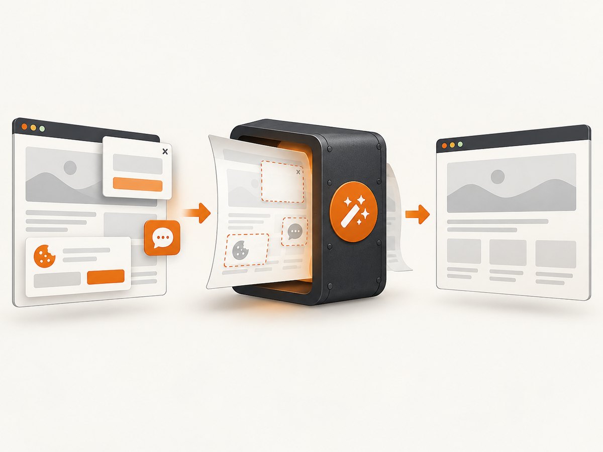 A website capture service can remove common overlays before returning the image.