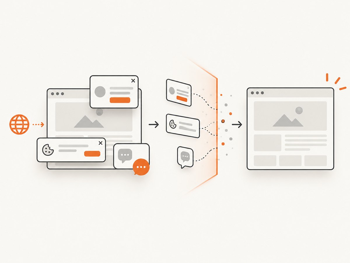 Automated capture can clean consent banners and overlays before returning a website image.