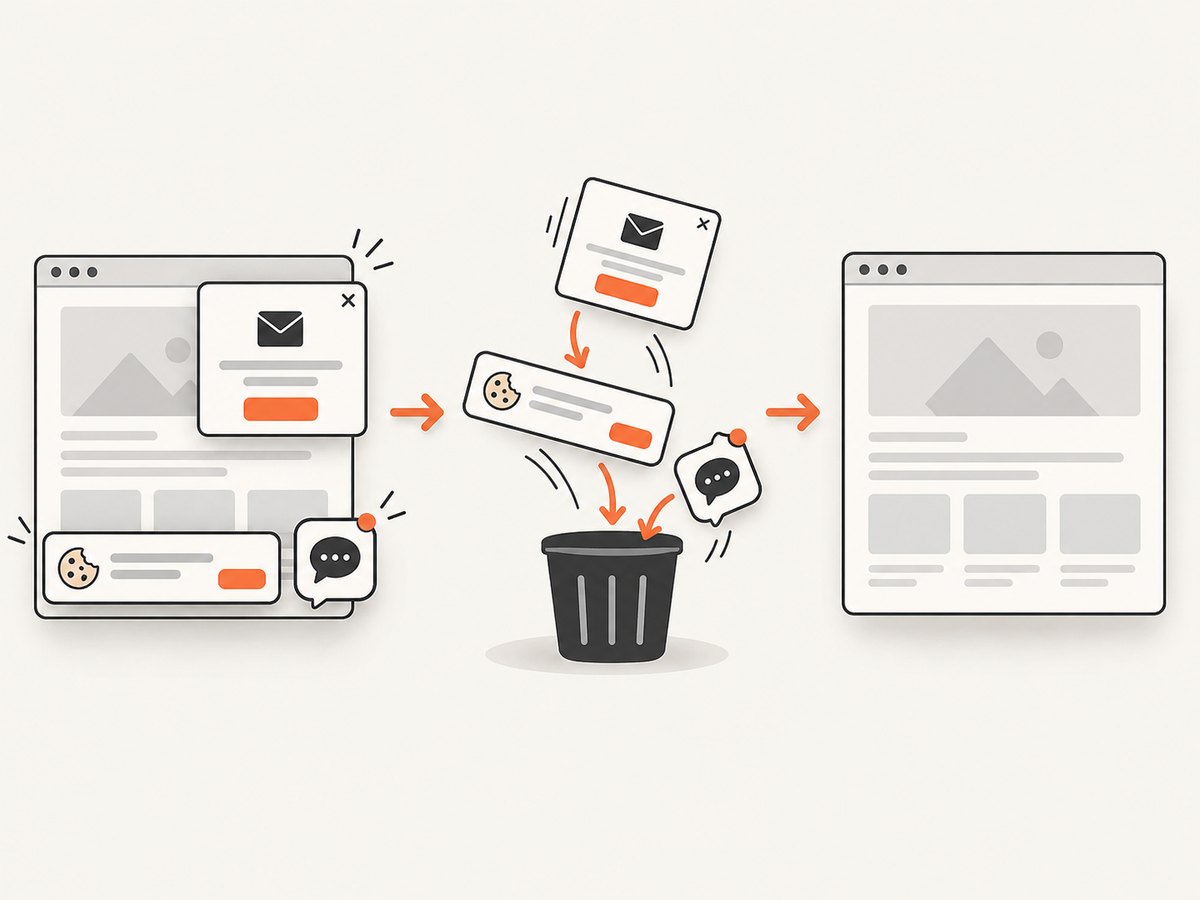 ScreenshotNeo can remove known consent banners, newsletter popups, and chat widgets before capture.