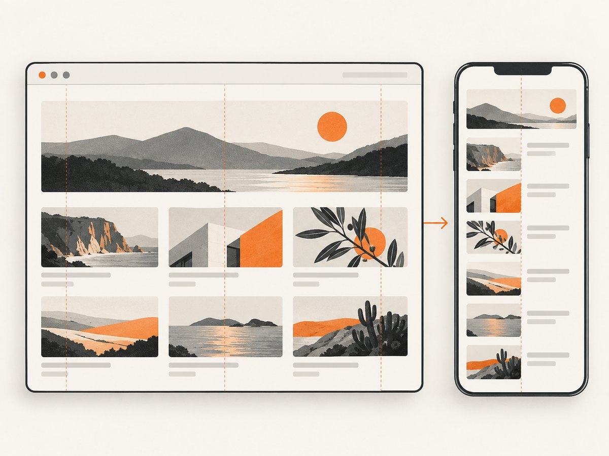 Responsive CSS controls how a generated thumbnail is rendered at each viewport.