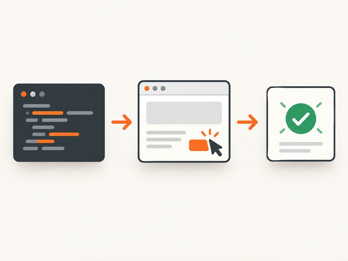 A Playwright test navigates, interacts with a page, and asserts the browser-visible result.