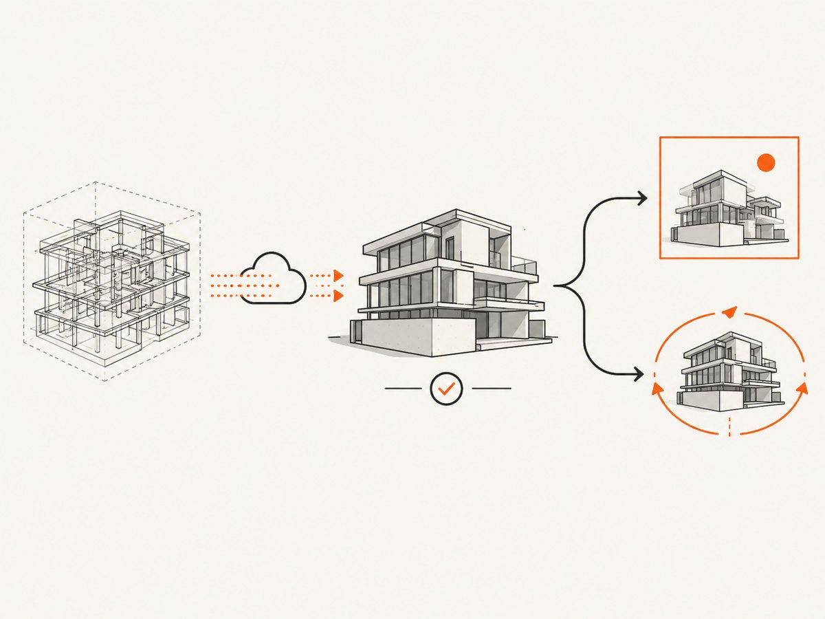 Wait for the model to load, choose a still or interactive render path, and capture the final frame.