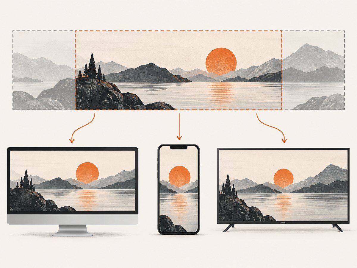 A YouTube banner uses one wide image, but each device shows a different crop.