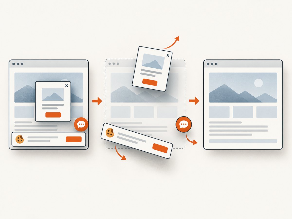 A clean capture workflow removes consent banners and overlays before rendering the image.