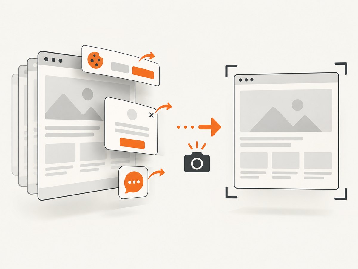 A clean capture removes obstructing overlays before rendering the final image.