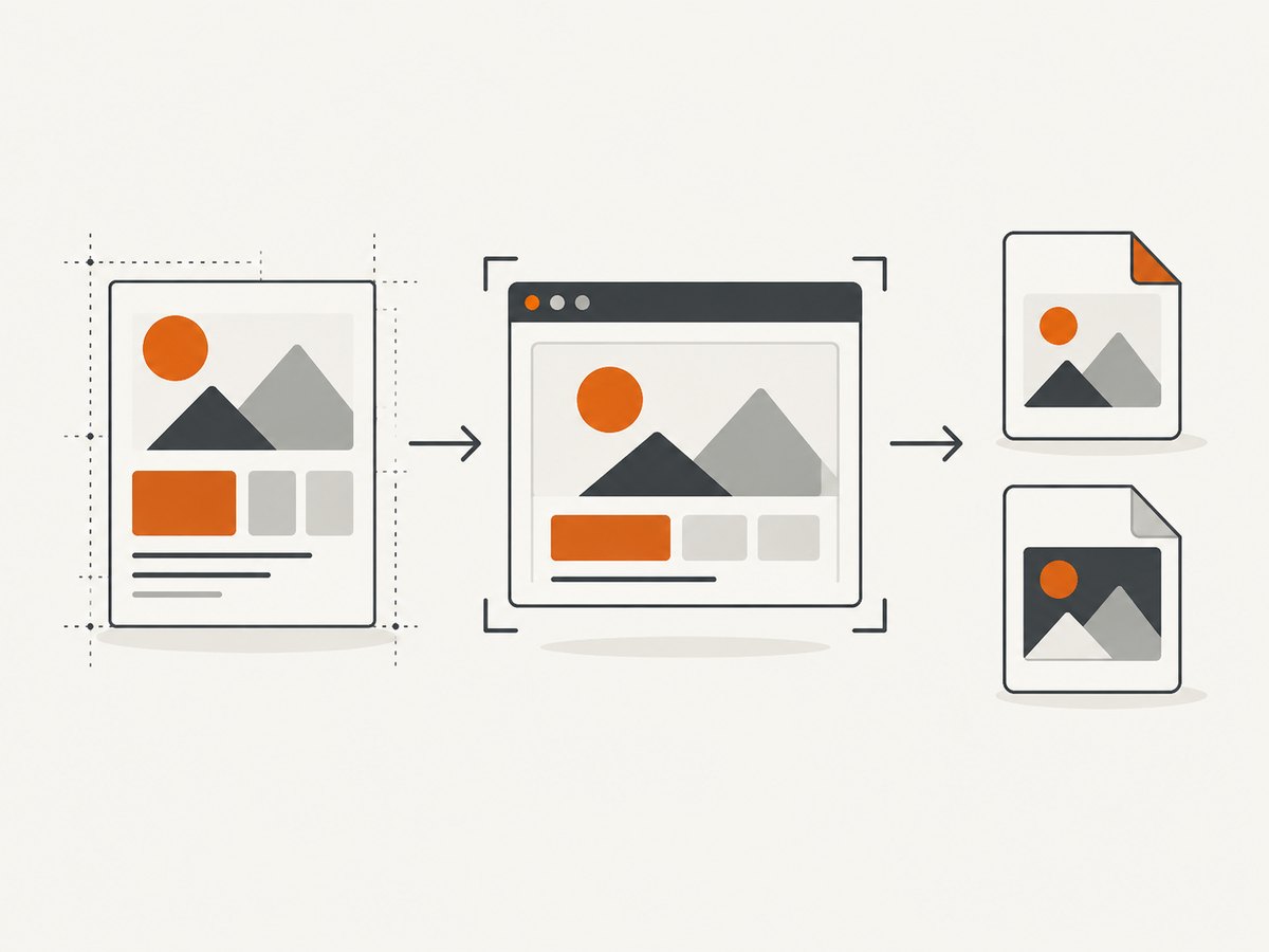 The workflow: design the 16:9 artboard, render it, then export an image file.