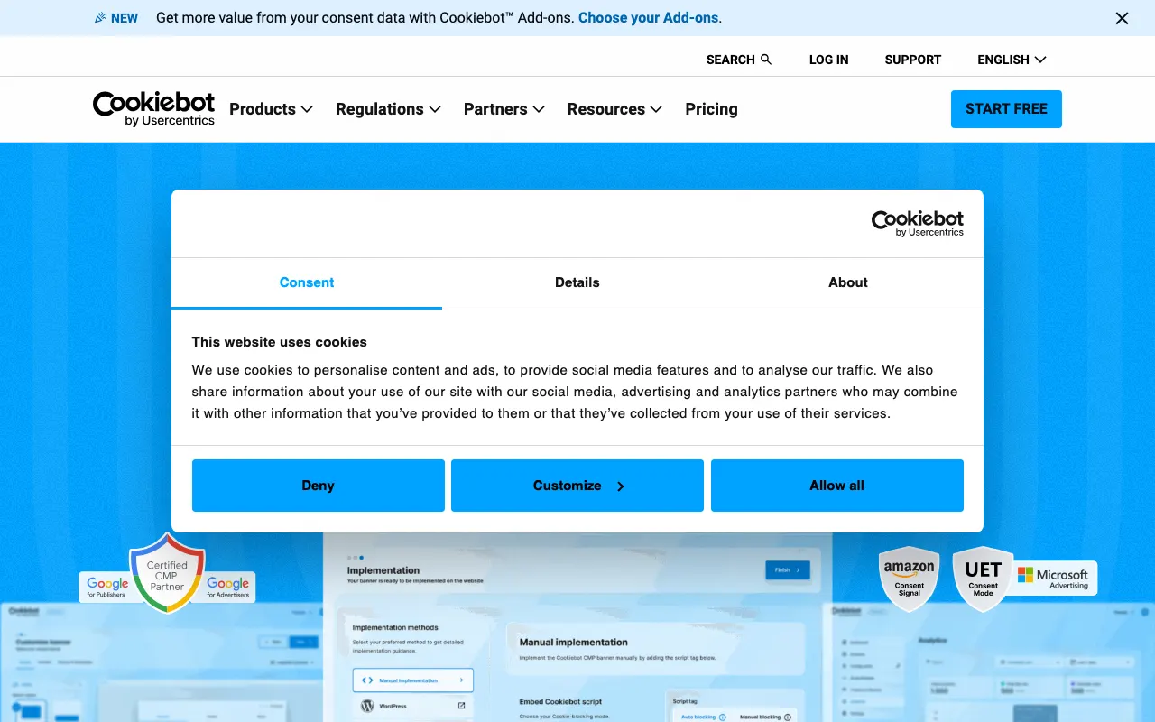 The page as a browser first shows it: a cookie dialog covers it